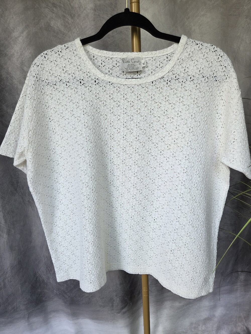Vintage Pierre Cardin White Lace Eyelet Top Size XL